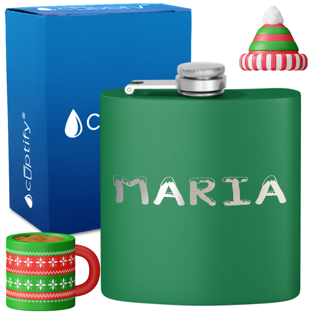 Personalized Snowy Christmas Font 6oz Hip Flask