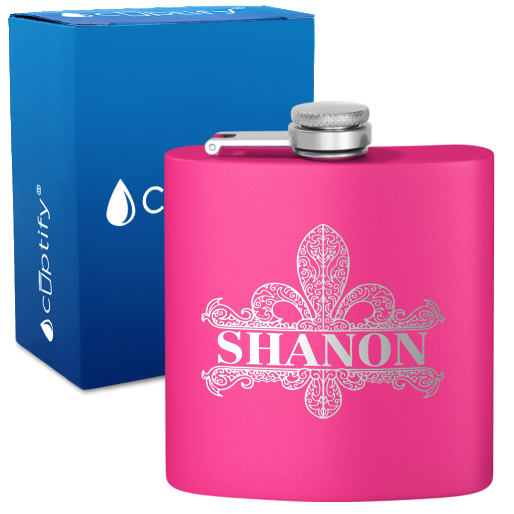 Personalized Fleur de Lis 6oz Hip Flask