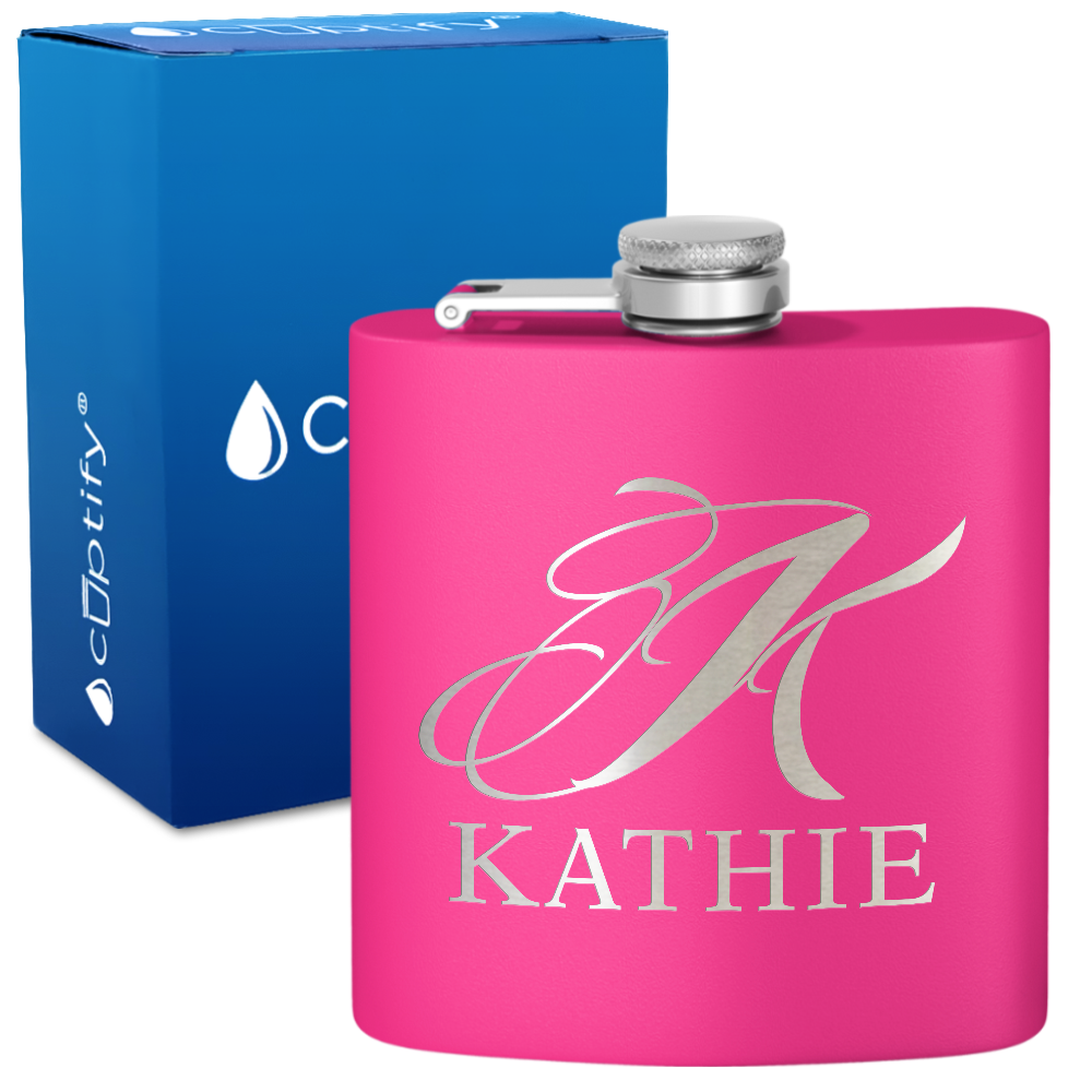 Personalized Script Initial and Name 6oz Hip Flask