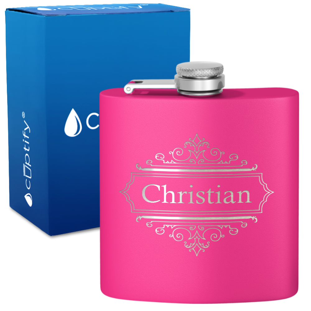 Personalized Crest Border 6oz Hip Flask