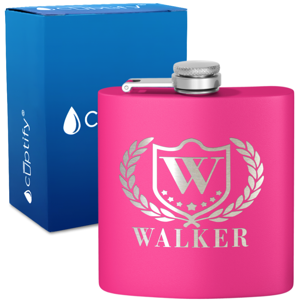 Personalized Monogram with Laurels 6oz Hip Flask