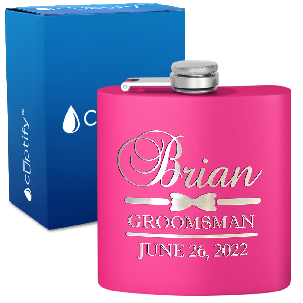 Personalized Groomsman Classy Bow Tie 6 oz Stainless Steel Hip Flask