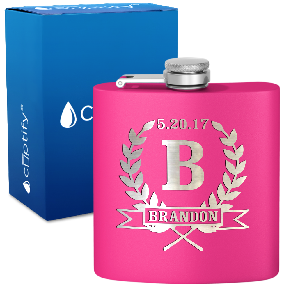 Personalized Groomsman Laurels 6 oz Stainless Steel Hip Flask