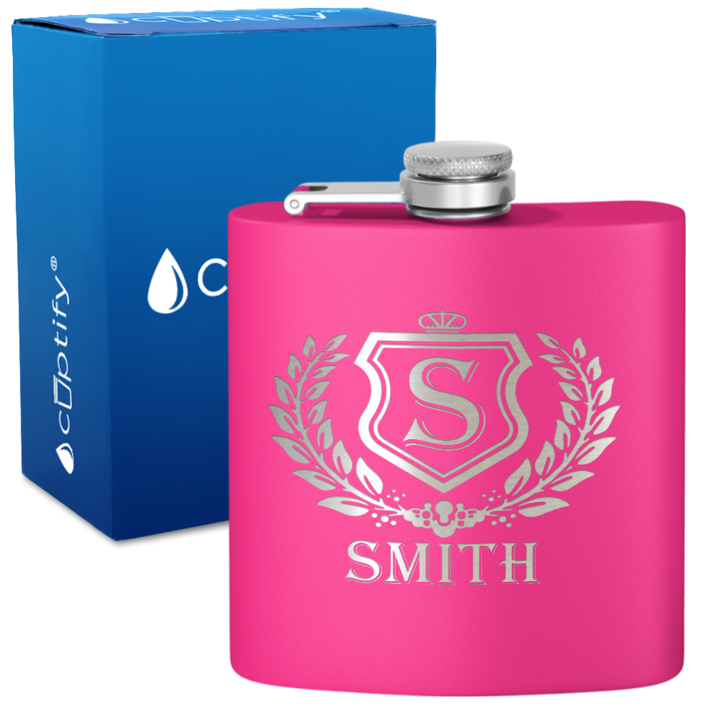 Personalized Monogram Initial Badge 6oz Hip Flask