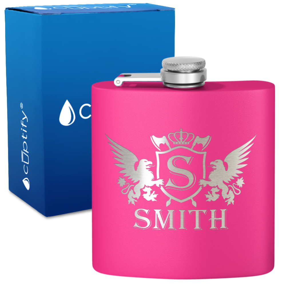 Personalized Crown Monogram Initial Badge 6oz Hip Flask