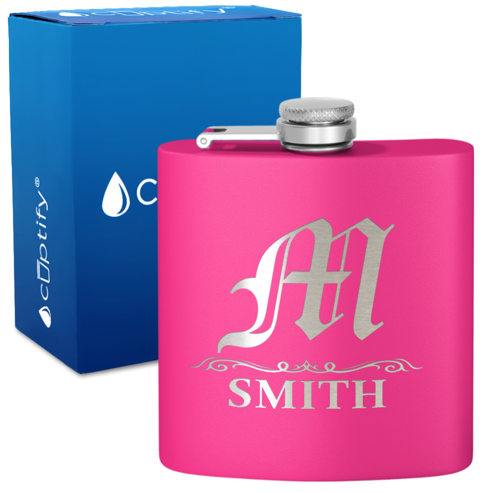 Personalized Gothic Initial 6oz Hip Flask