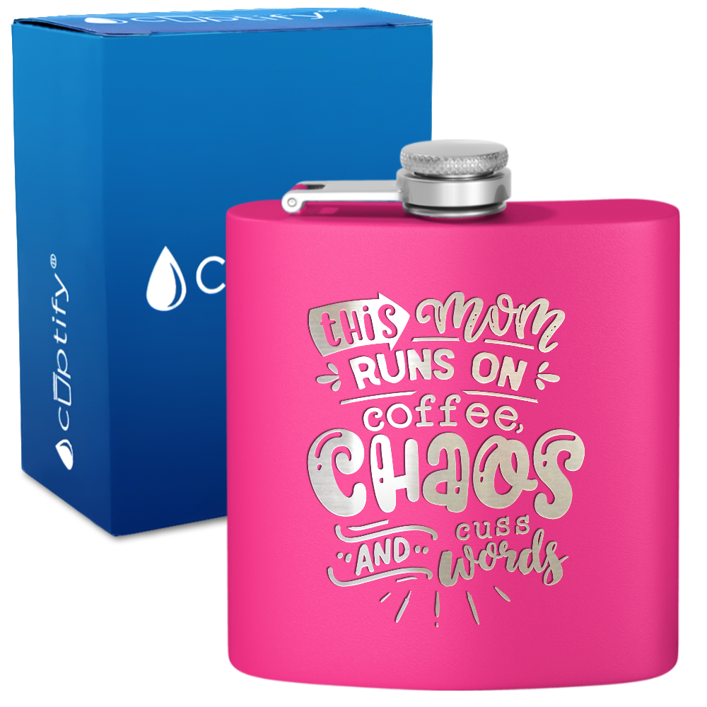 This Mom Runs On Coffee 6 oz Stainless Steel Hip Flask
