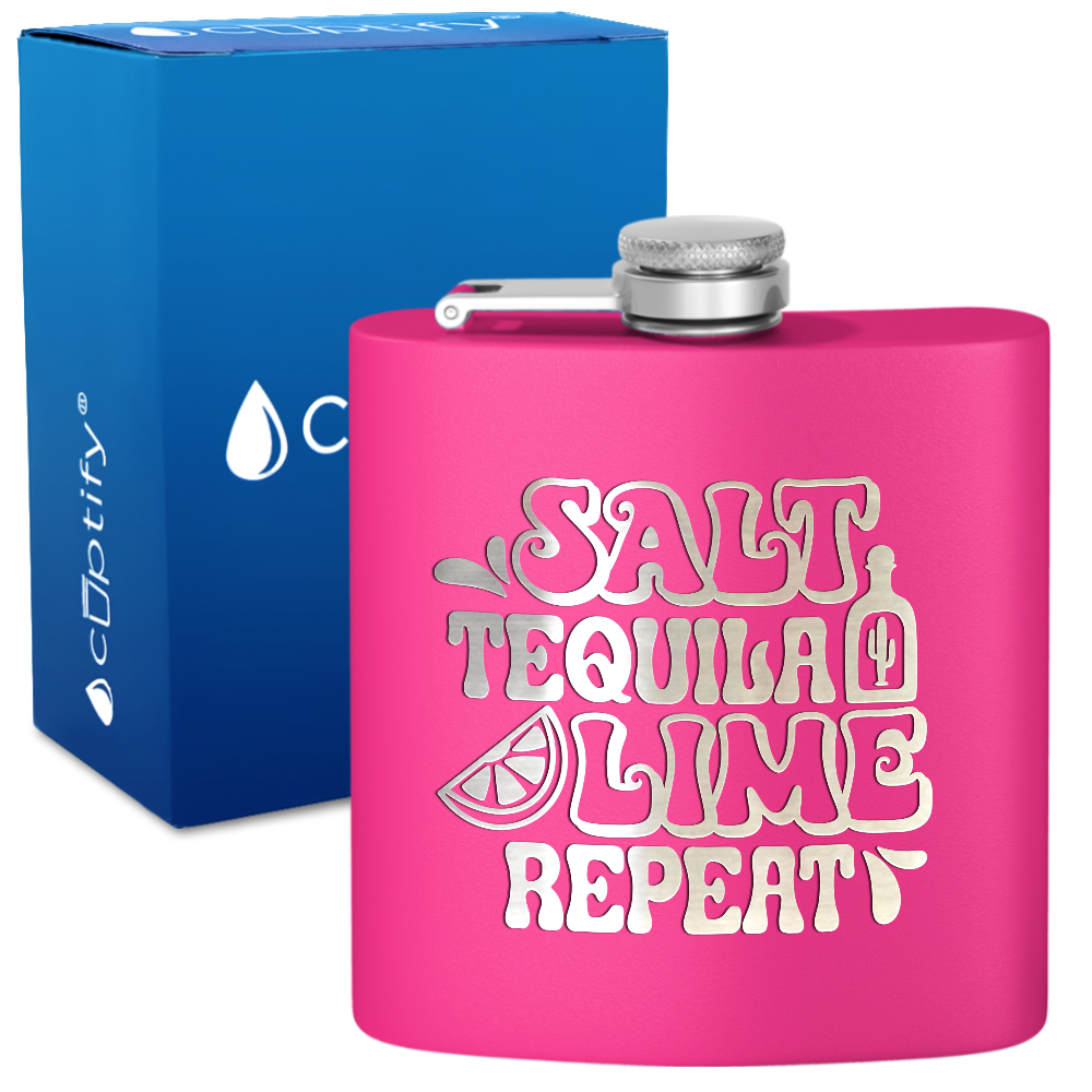 Salt Tequila Lime Repeat 6 oz Stainless Steel Hip Flask