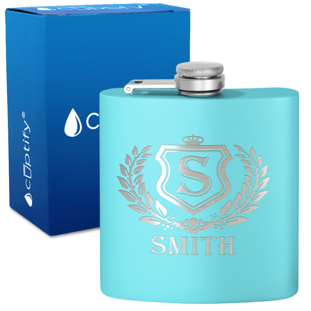 Personalized Monogram Initial Badge 6oz Hip Flask