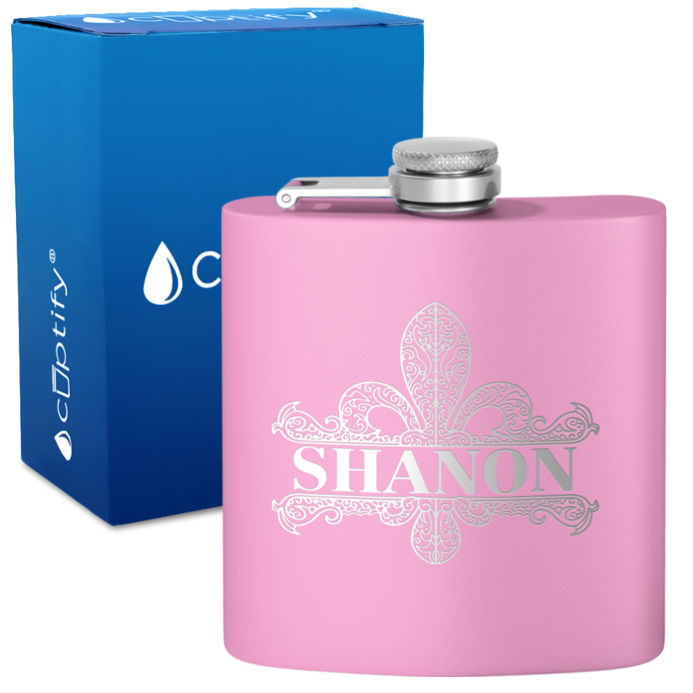 Personalized Fleur de Lis 6oz Hip Flask
