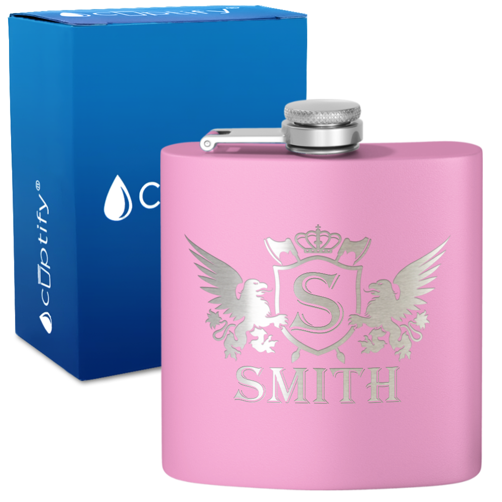 Personalized Crown Monogram Initial Badge 6oz Hip Flask