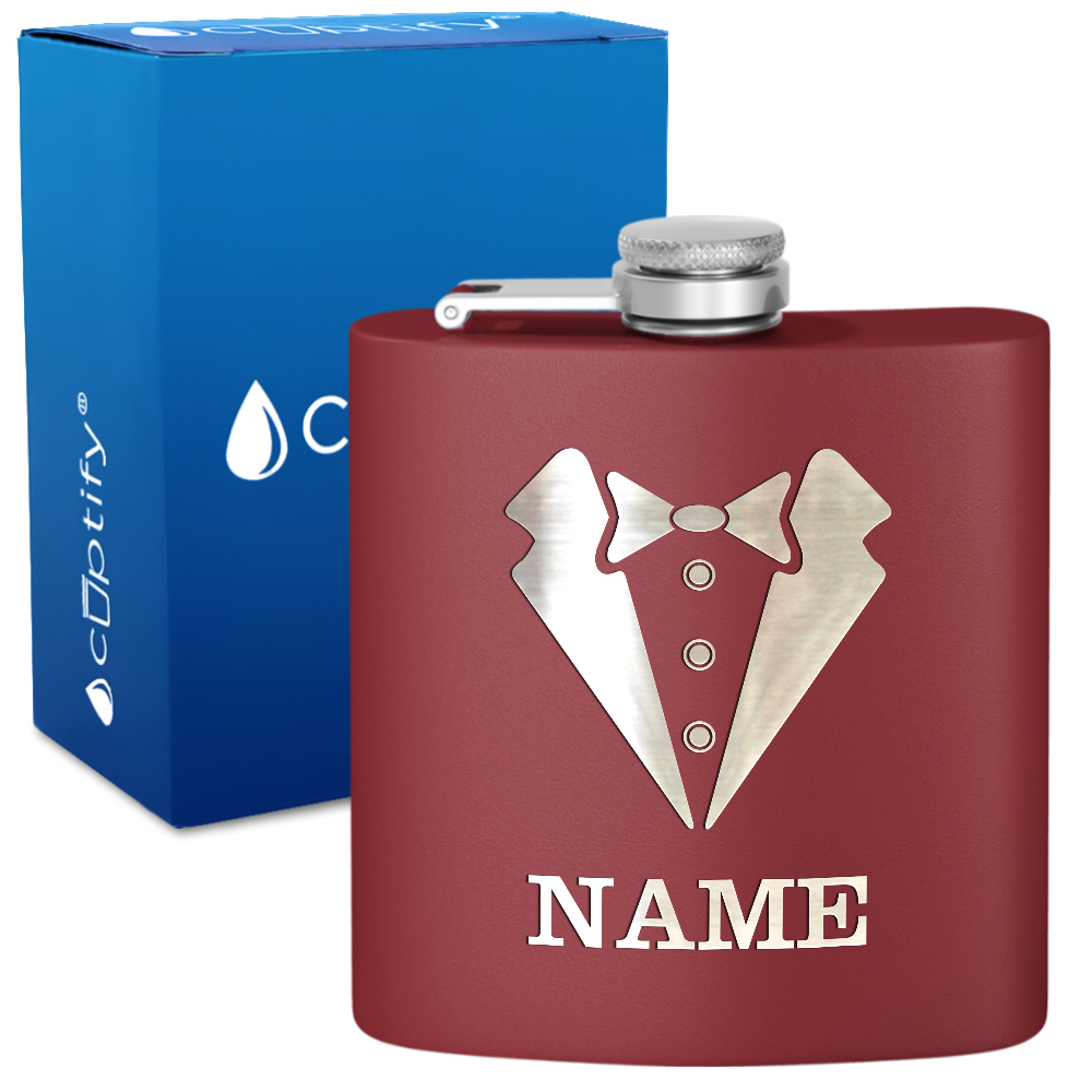 Personalized Suit Bow Tie Groomsmen 6 oz Stainless Steel Hip Flask