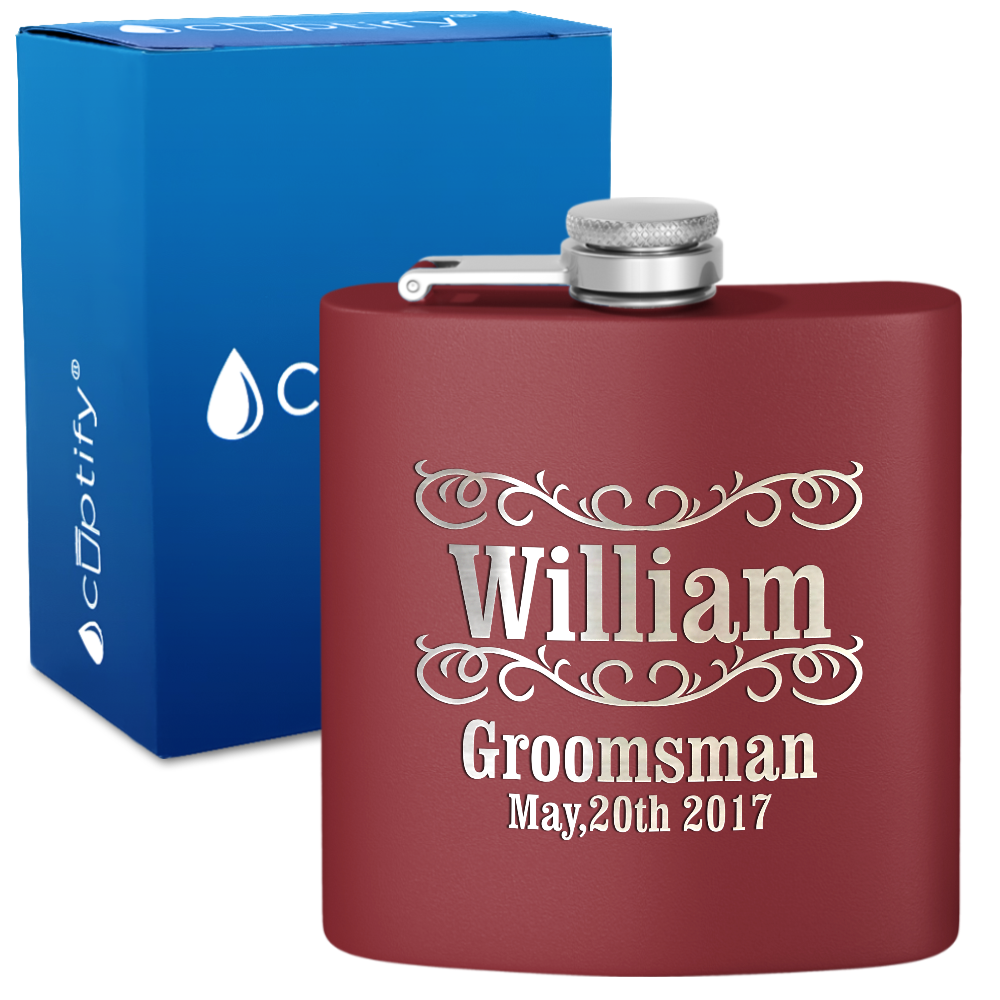 Personalized Classic Groomsmen 6 oz Stainless Steel Hip Flask
