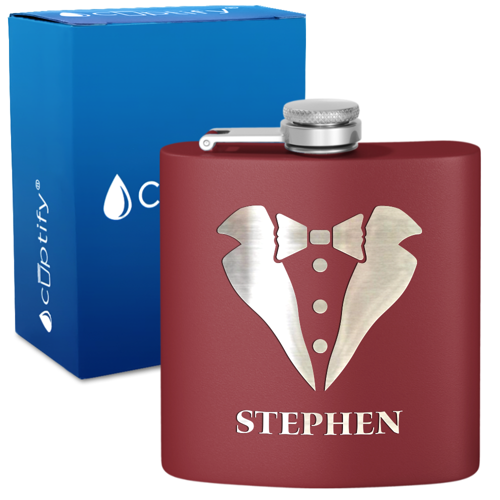 Personalized Tux Groomsmen 6 oz Stainless Steel Hip Flask