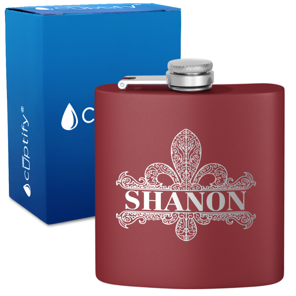 Personalized Fleur de Lis 6oz Hip Flask