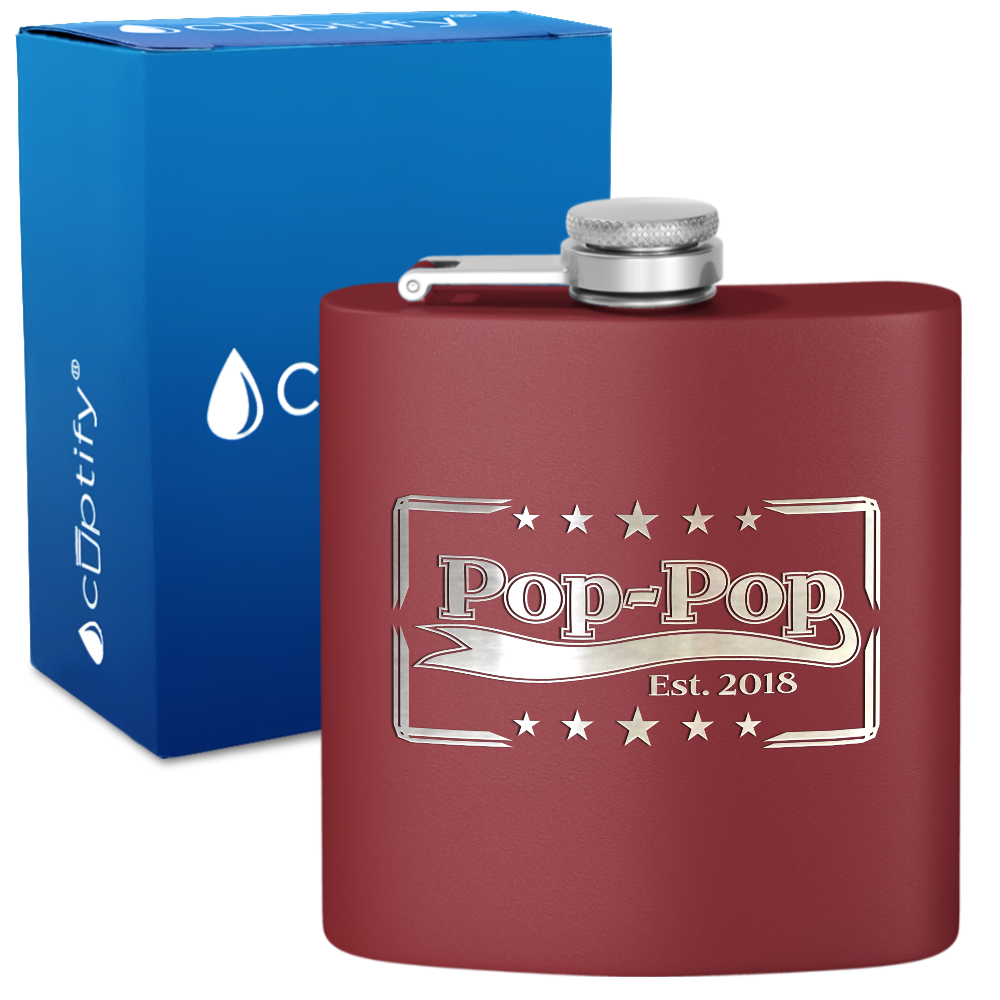 Pop-Pop Est 6 oz Stainless Steel Hip Flask