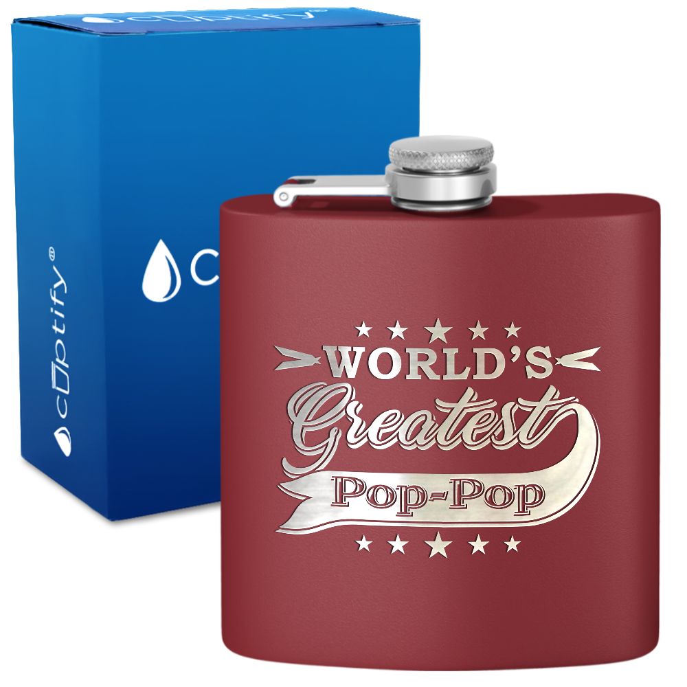 Worlds Greatest Pop-Pop 6 oz Stainless Steel Hip Flask