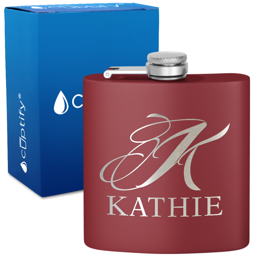 Personalized Script Initial and Name 6oz Hip Flask