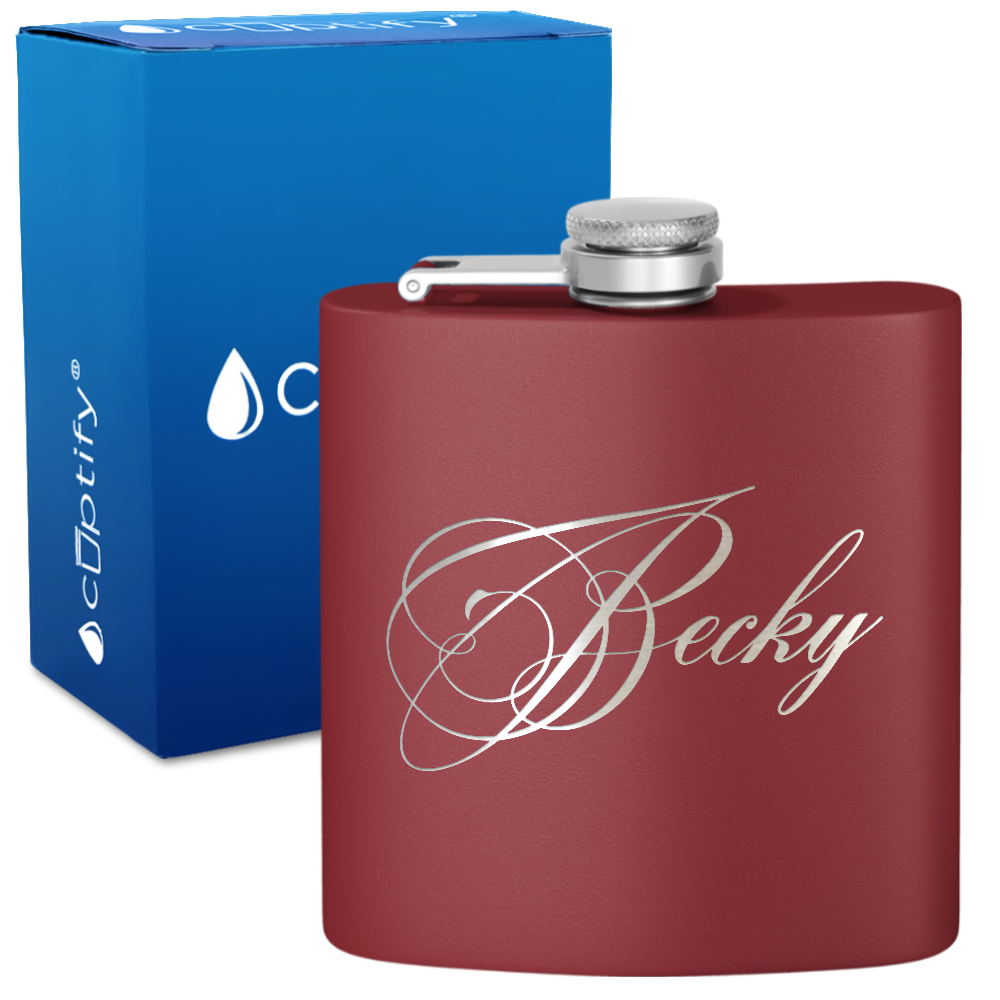 Personalized Decorative Script 6oz Hip Flask