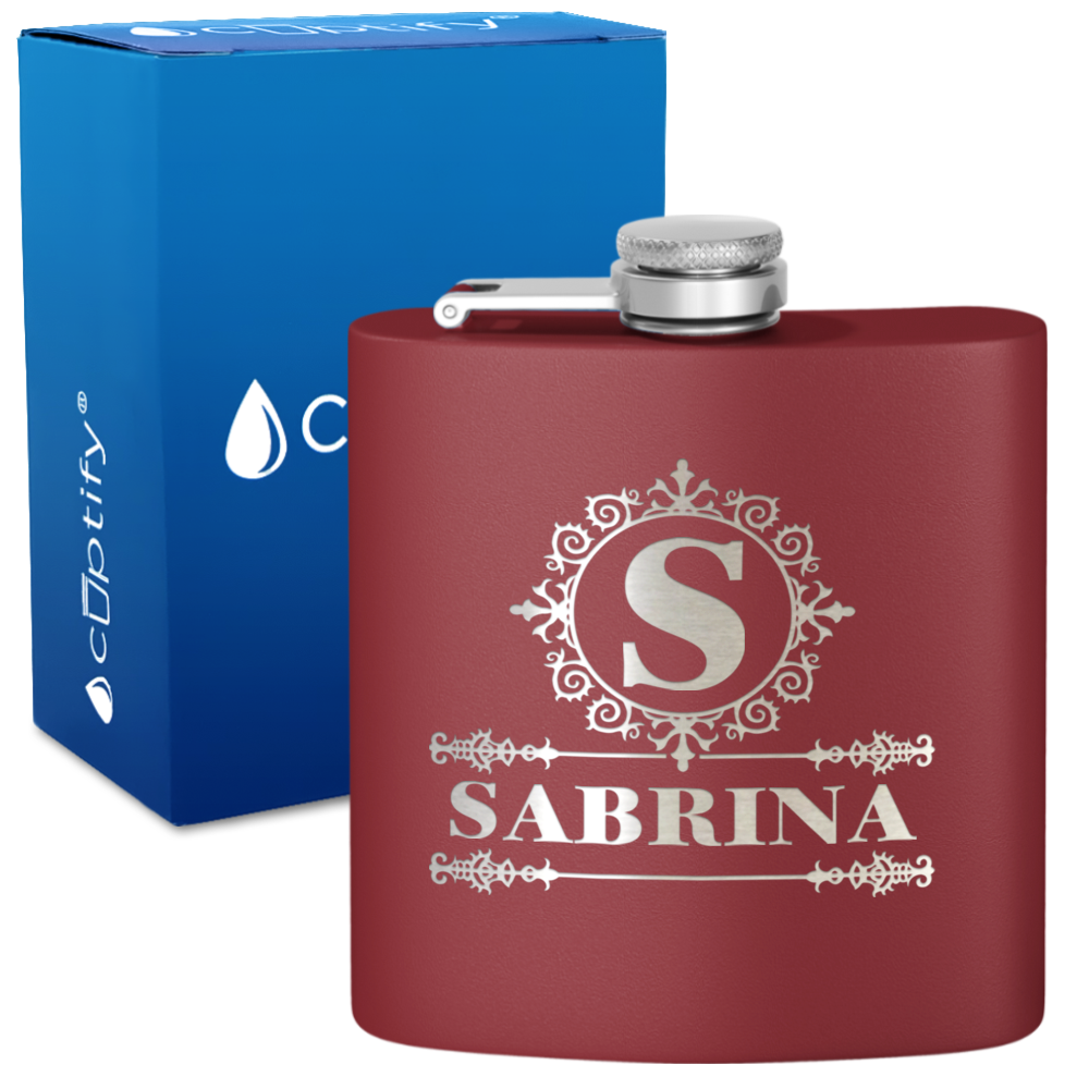 Personalized Ultramodern Initial and Name 6oz Hip Flask