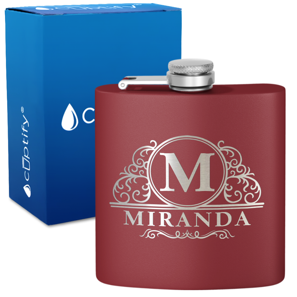 Personalized Elaborate Circle 6oz Hip Flask