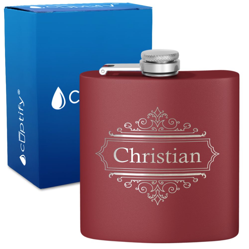 Personalized Crest Border 6oz Hip Flask