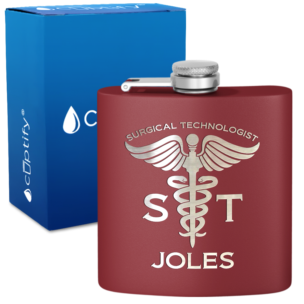 Personalized ST Surgical Technologist 6oz Stainless Steel Hip Flask