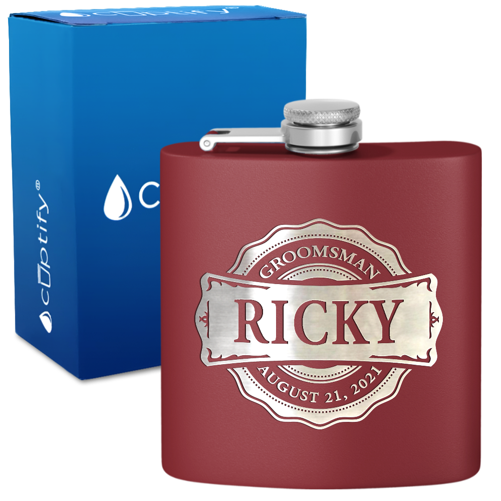 Personalized Groomsman Circle 6 oz Stainless Steel Hip Flask