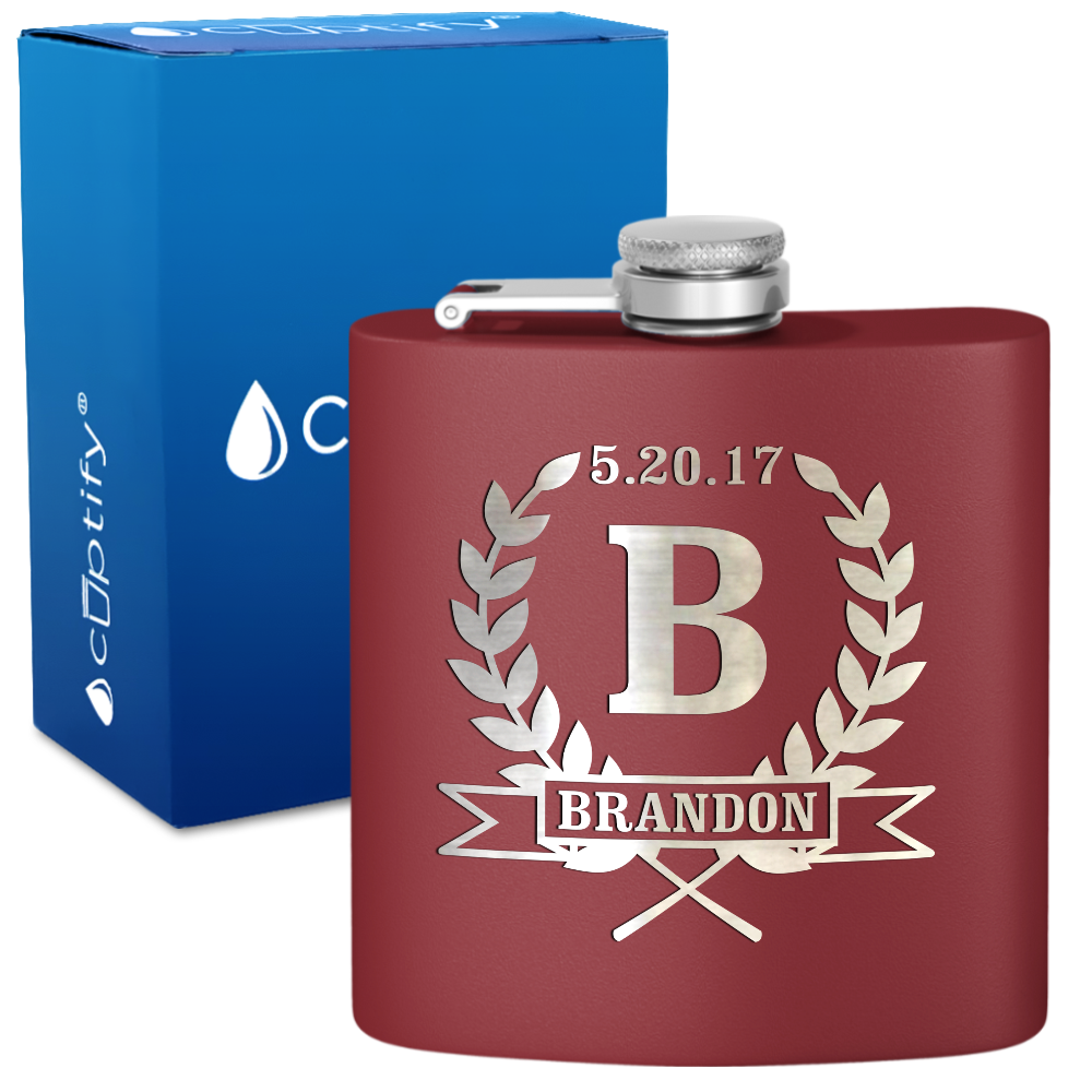 Personalized Groomsman Laurels 6 oz Stainless Steel Hip Flask