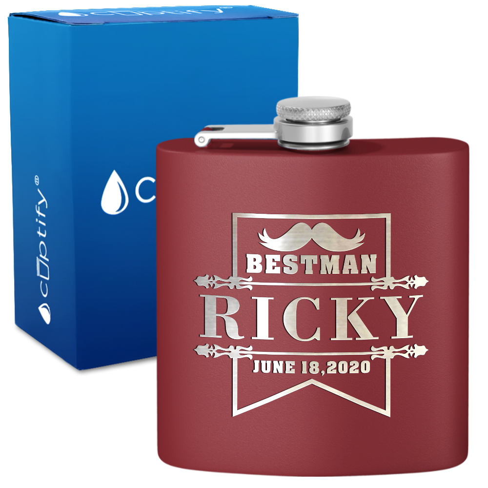 Personalized Groomsman Banner 6 oz Stainless Steel Hip Flask