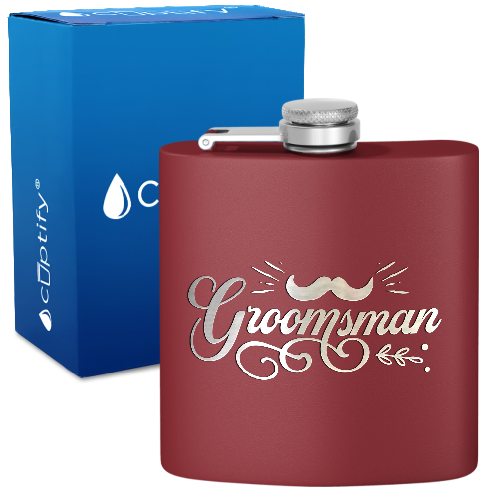 Groomsman Groovy 6 oz Stainless Steel Hip Flask