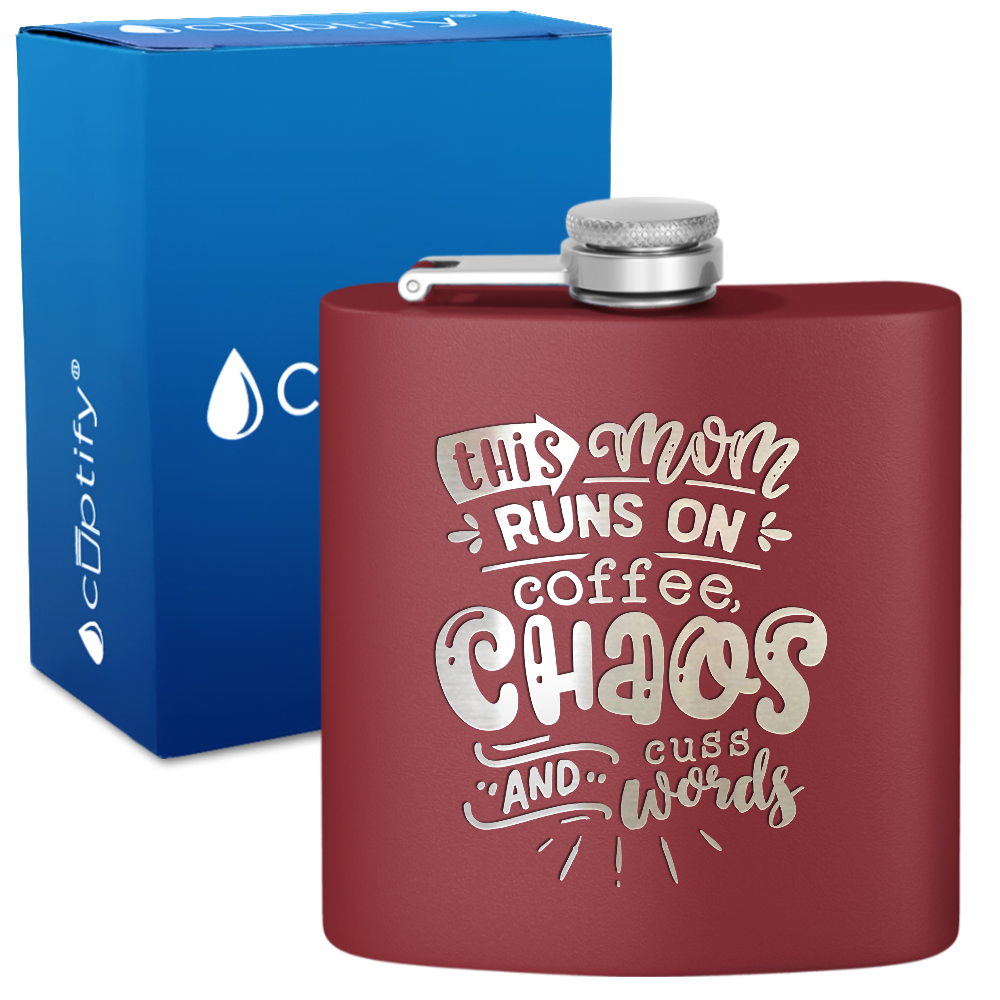 This Mom Runs On Coffee 6 oz Stainless Steel Hip Flask