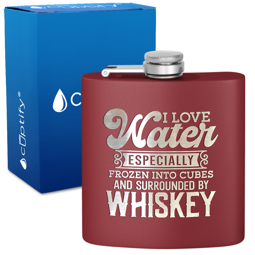 I Love Water 6 oz Stainless Steel Hip Flask