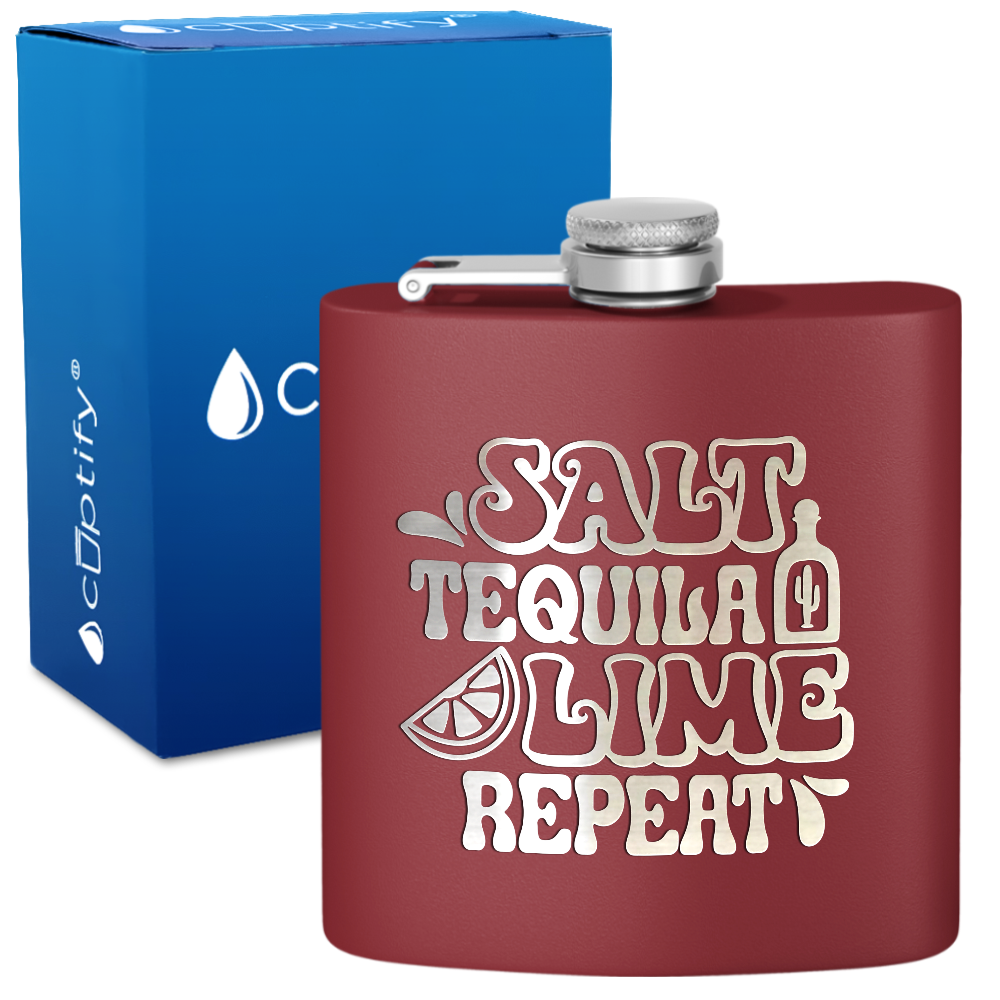 Salt Tequila Lime Repeat 6 oz Stainless Steel Hip Flask