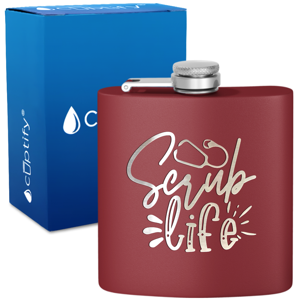 Scrub Life 6oz Stainless Steel Hip Flask