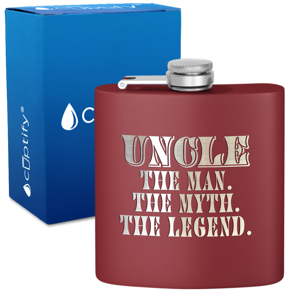 Uncle The Man The Myth The Legend 6oz Stainless Steel Hip Flask
