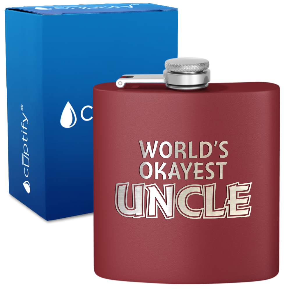 World's Okayest Uncle 6oz Stainless Steel Hip Flask