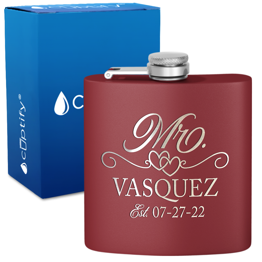 Personalized Mr. with date 6oz Stainless Steel Hip Flask