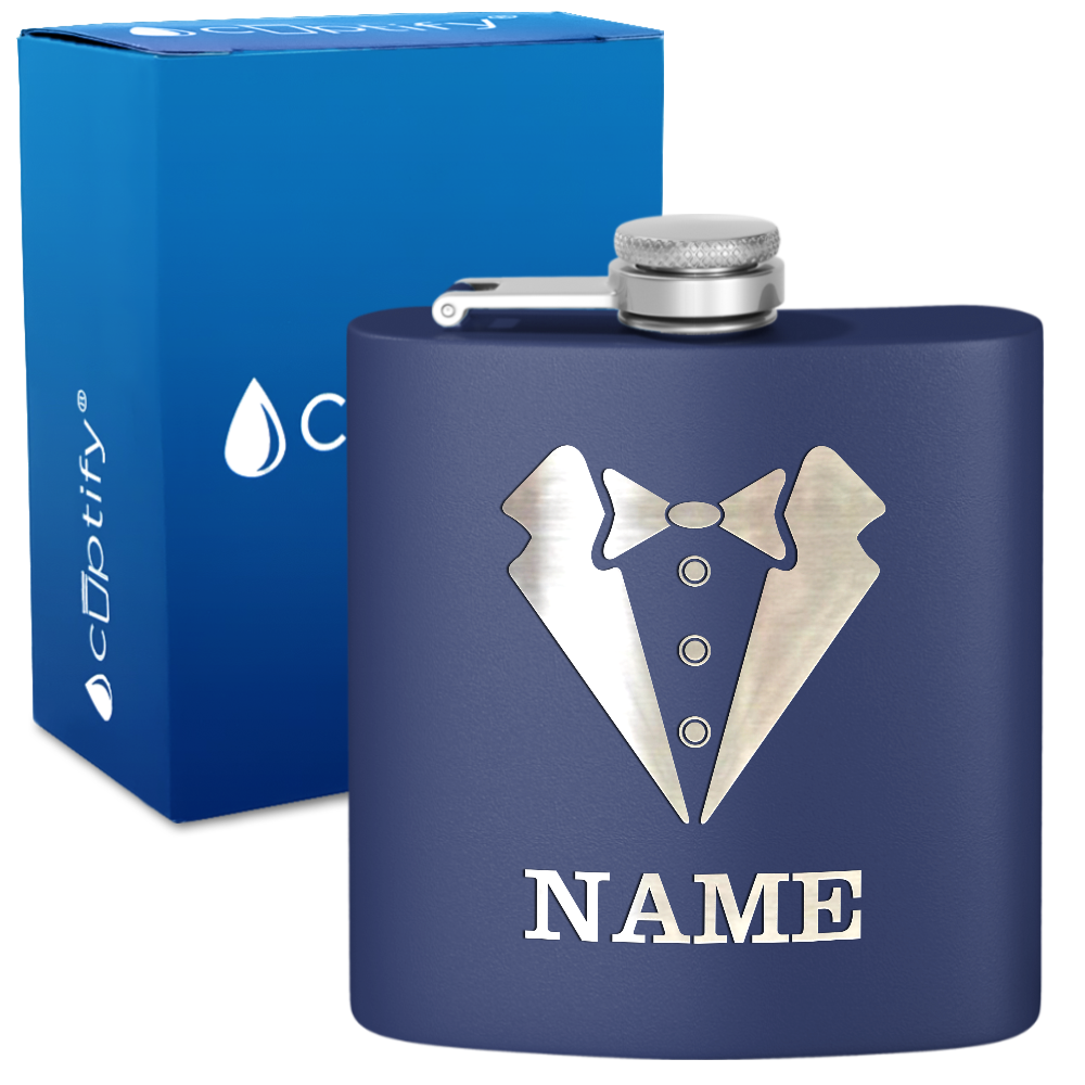 Personalized Suit Bow Tie Groomsmen 6 oz Stainless Steel Hip Flask