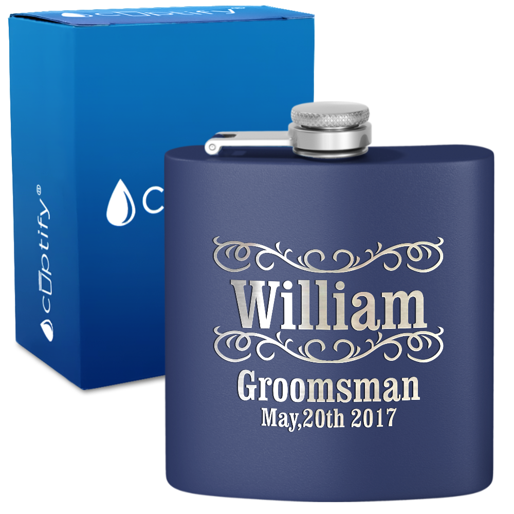 Personalized Classic Groomsmen 6 oz Stainless Steel Hip Flask