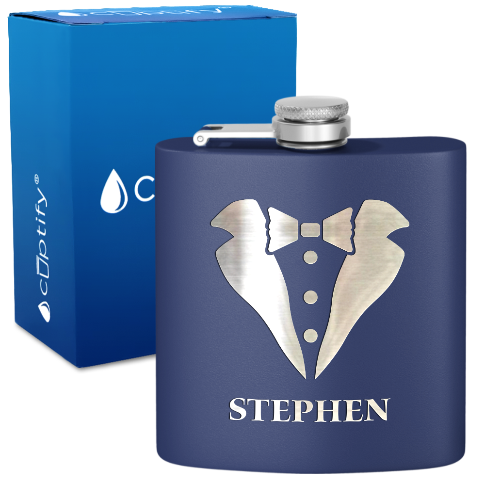 Personalized Tux Groomsmen 6 oz Stainless Steel Hip Flask