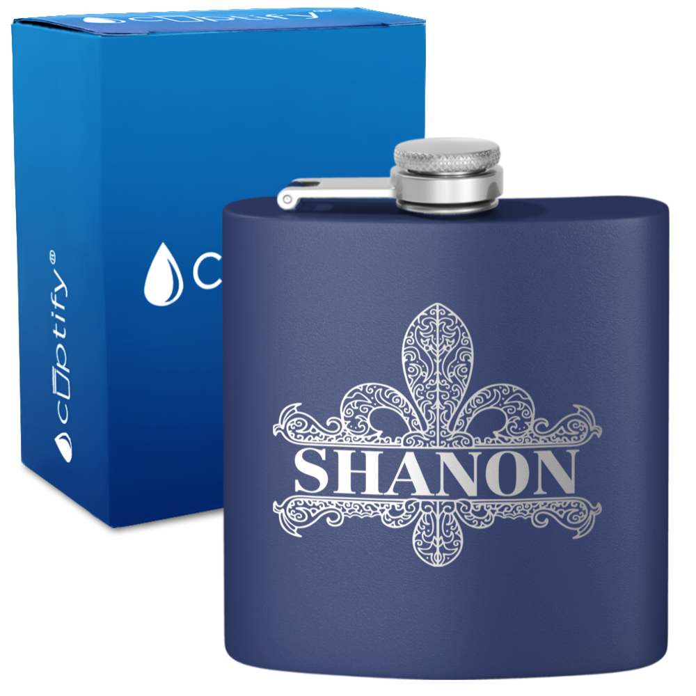 Personalized Fleur de Lis 6oz Hip Flask