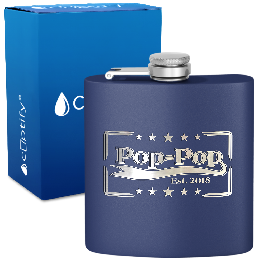 Pop-Pop Est 6 oz Stainless Steel Hip Flask