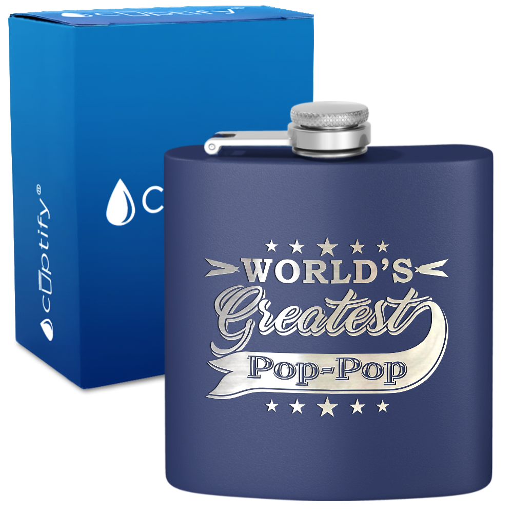 Worlds Greatest Pop-Pop 6 oz Stainless Steel Hip Flask