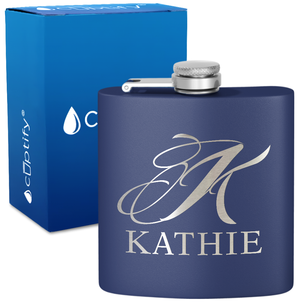 Personalized Script Initial and Name 6oz Hip Flask