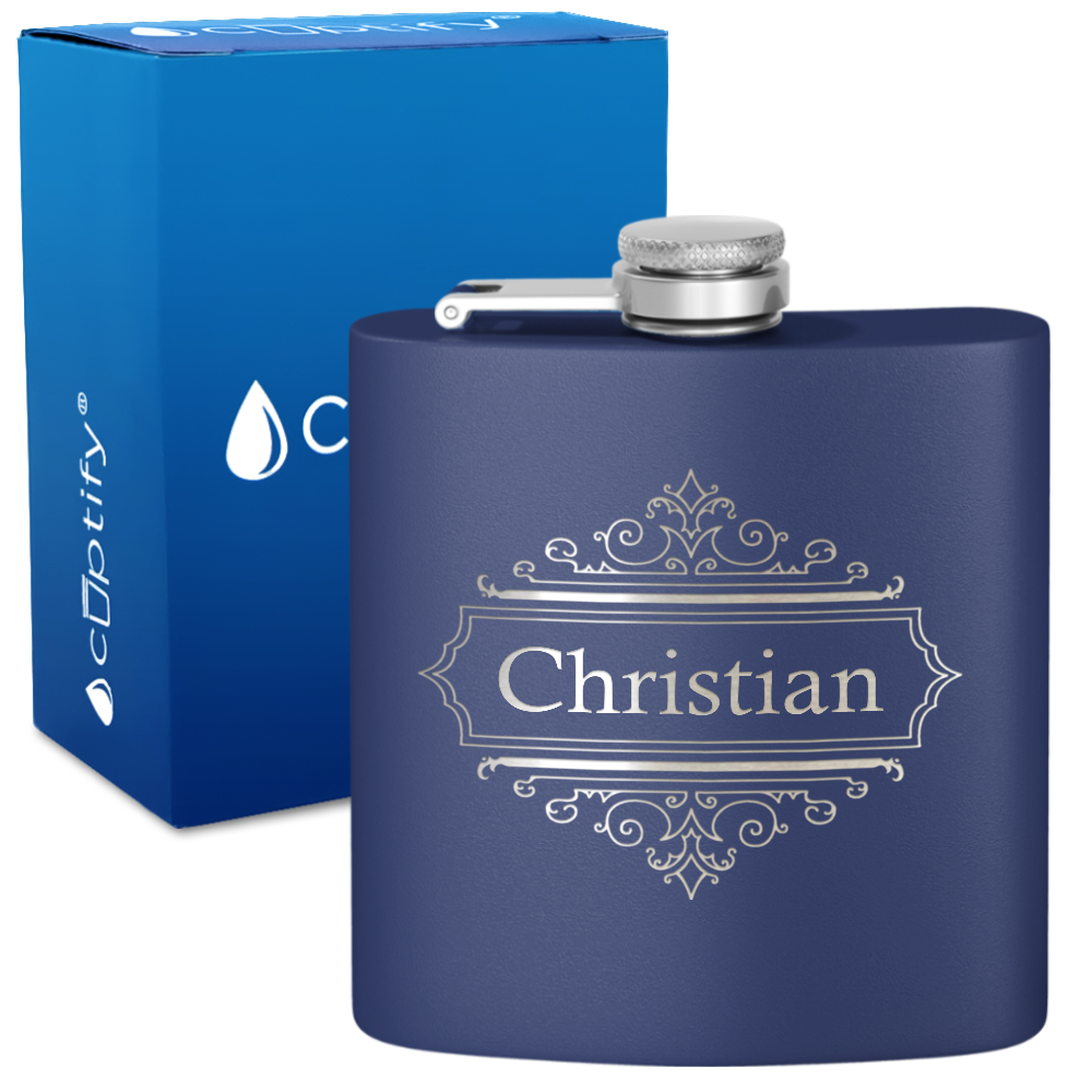 Personalized Crest Border 6oz Hip Flask
