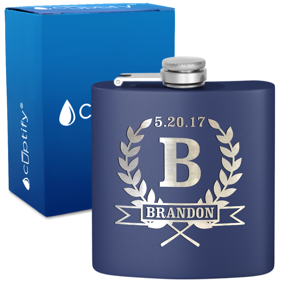 Personalized Groomsman Laurels 6 oz Stainless Steel Hip Flask