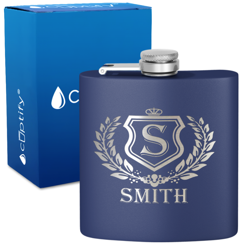Personalized Monogram Initial Badge 6oz Hip Flask