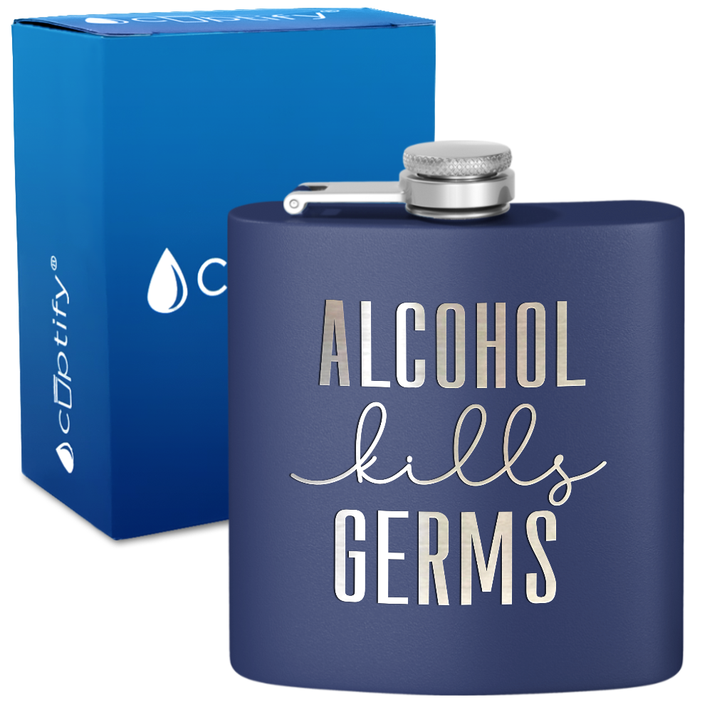 Alcohol Kills Germs 6 oz Stainless Steel Hip Flask
