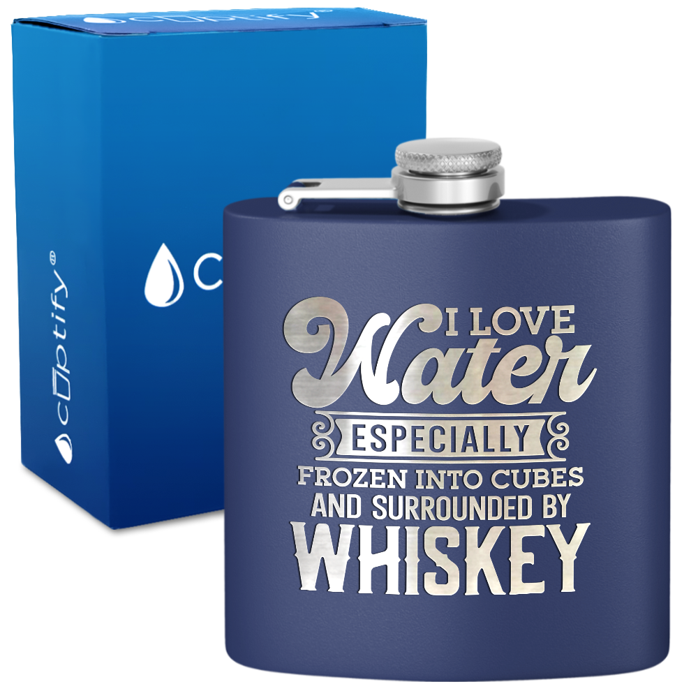 I Love Water 6 oz Stainless Steel Hip Flask